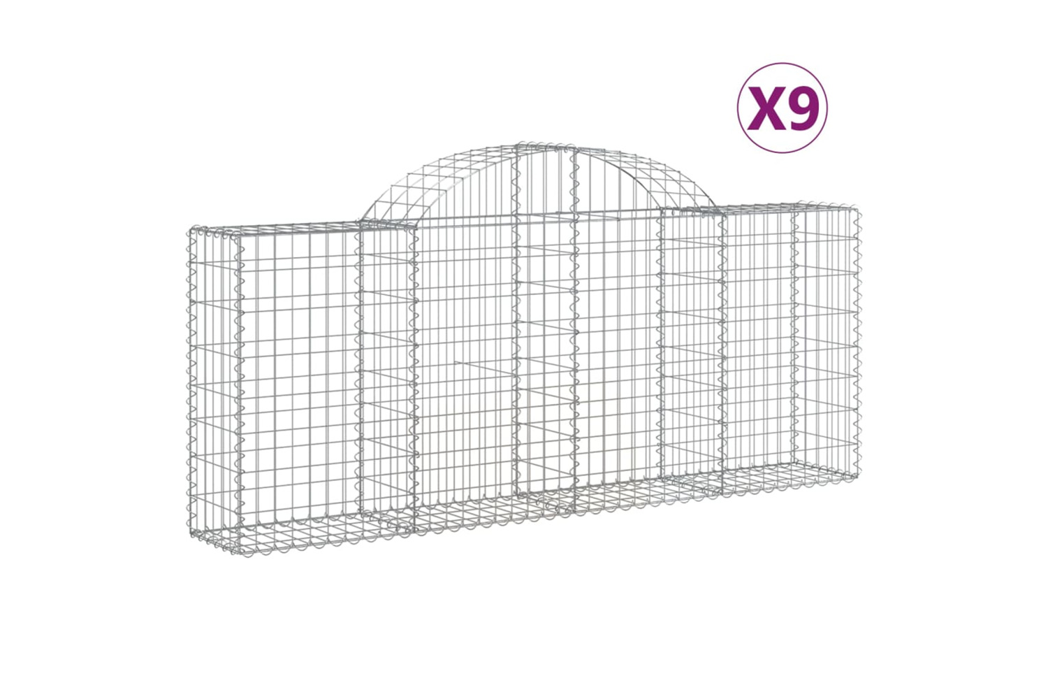 vidaXL 3146096 Arched Gabion Baskets 9 Pcs 200x30x80/100cm Galvanised Iron