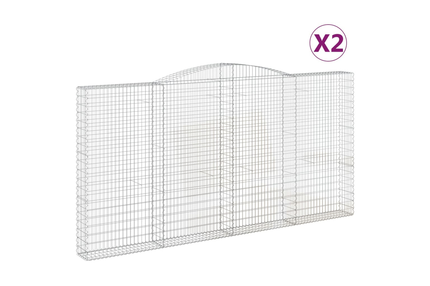 vidaXL 3146931 Arched Gabion Baskets 2 Pcs 400x30x200/220cm Galvanised Iron