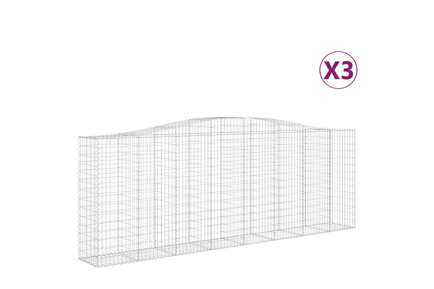 vidaXL 3145983 Arched Gabion Baskets 3 Pcs 400x50x140/160cm Galvanised Iron