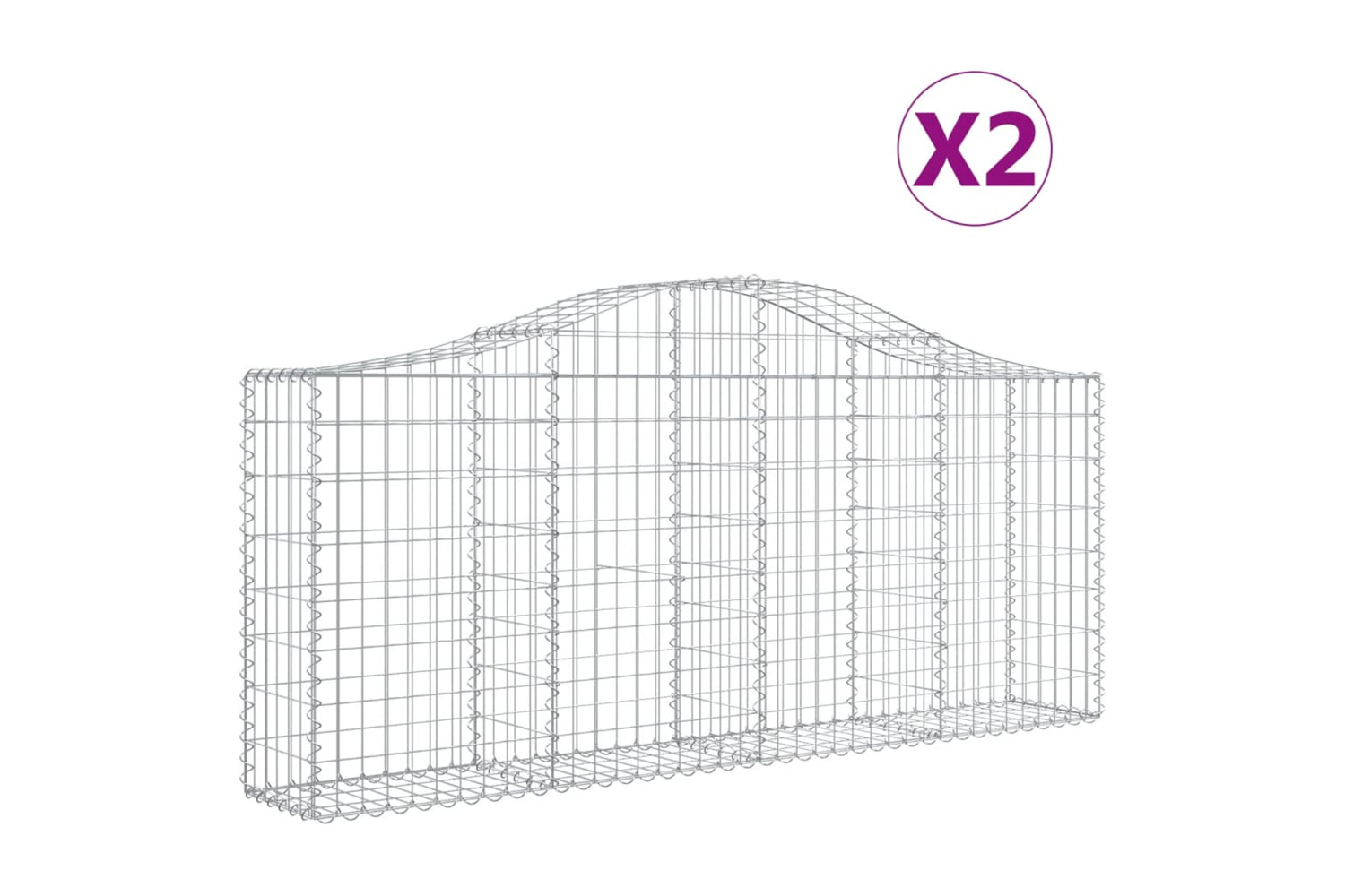vidaXL 3145409 Arched Gabion Baskets 2 Pcs 200x30x80/100cm Galvanised Iron