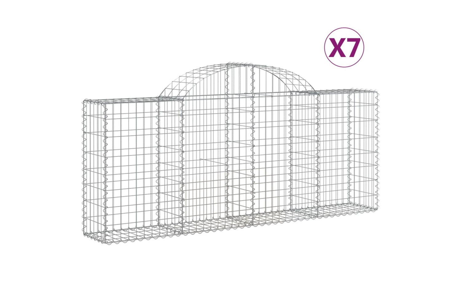 vidaXL 3146094 Arched Gabion Baskets 7 Pcs 200x30x80/100cm Galvanised Iron