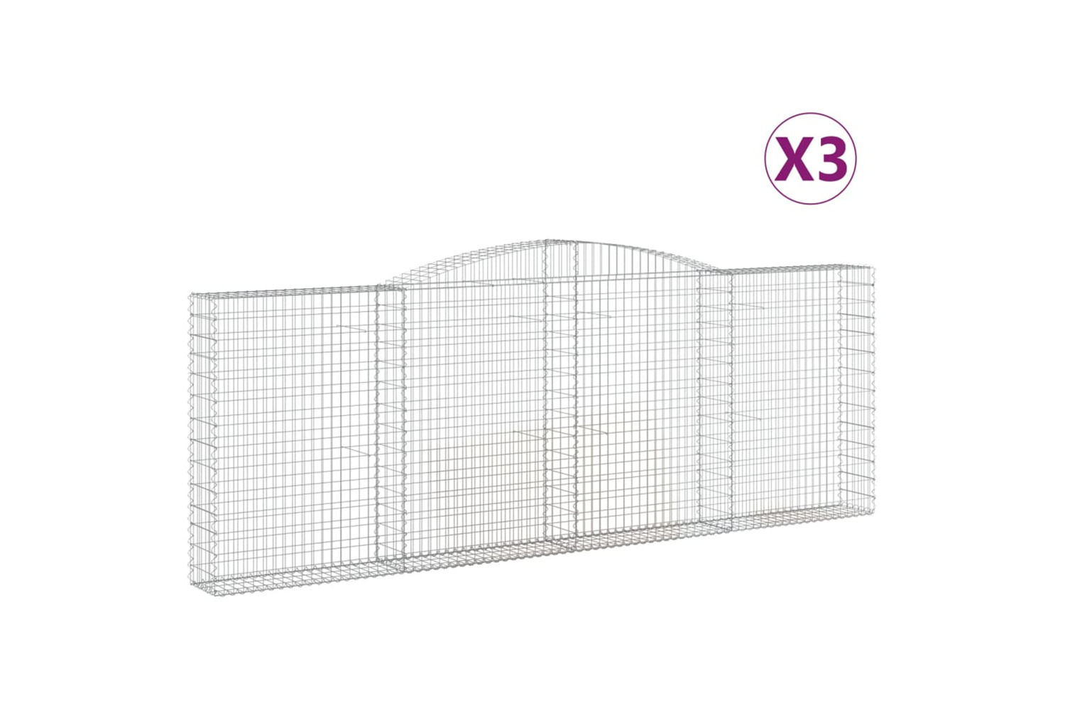 vidaXL 3146893 Arched Gabion Baskets 3 Pcs 400x30x140/160cm Galvanised Iron