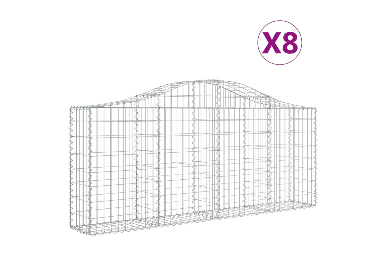 vidaXL 3145415 Arched Gabion Baskets 8 Pcs 200x30x80/100cm Galvanised Iron