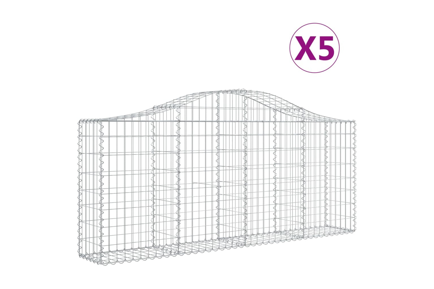 vidaXL 3145412 Arched Gabion Baskets 5 Pcs 200x30x80/100cm Galvanised Iron