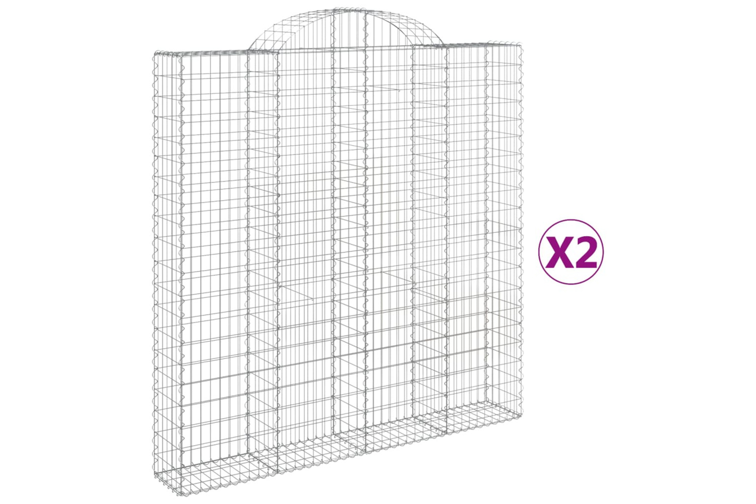 vidaXL 3146215 Arched Gabion Baskets 2 Pcs 200x30x200/220cm Galvanised Iron