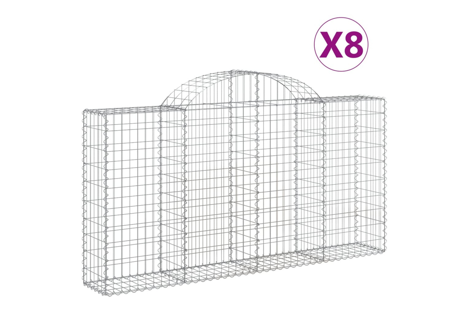 vidaXL 3146116 Arched Gabion Baskets 8 Pcs 200x30x100/120cm Galvanised Iron