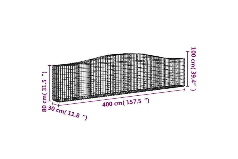 Vidaxl 3145819 Arched Gabion Baskets 8 Pcs 400x30x80/100 Cm Galvanised Iron