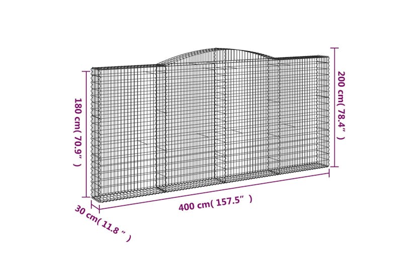 Vidaxl 3146918 Arched Gabion Baskets 2 Pcs 400x30x180/200 Cm Galvanised Iron