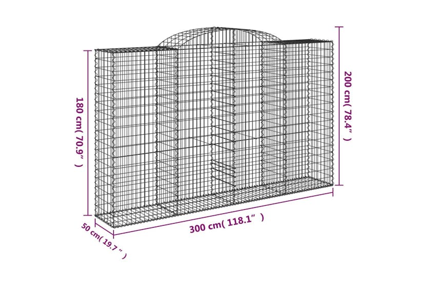 Vidaxl 3146773 Arched Gabion Baskets 2 Pcs 300x50x180/200 Cm Galvanised Iron