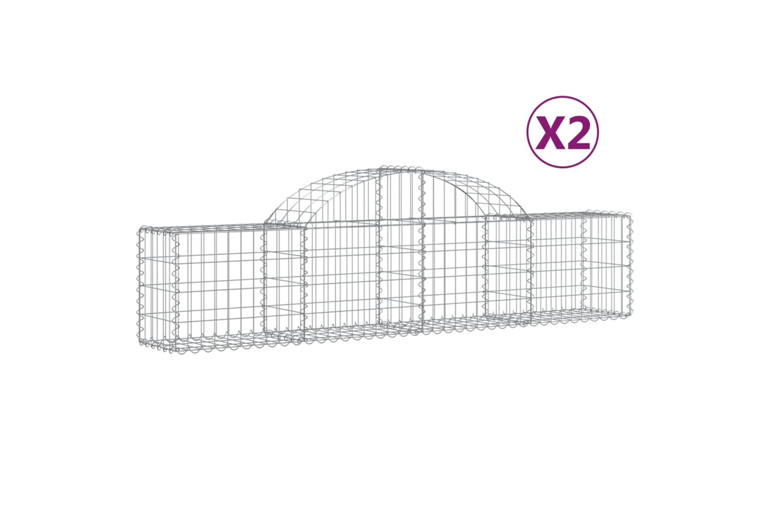 vidaXL 3146047 Arched Gabion Baskets 2 Pcs 200x30x40/60cm Galvanised Iron