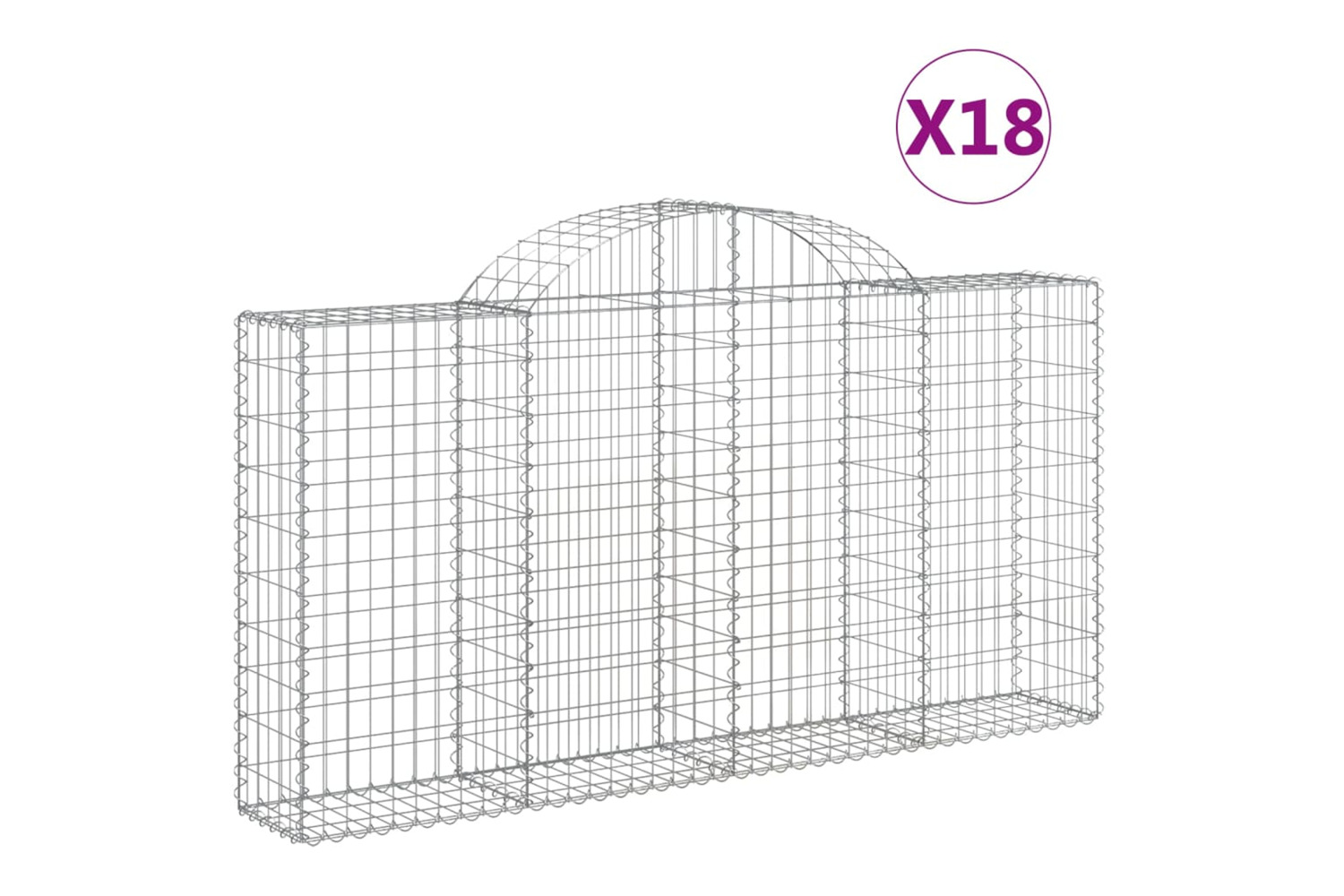 vidaXL 3146124 Arched Gabion Baskets 18 Pcs 200x30x100/120cm Galvanised Iron