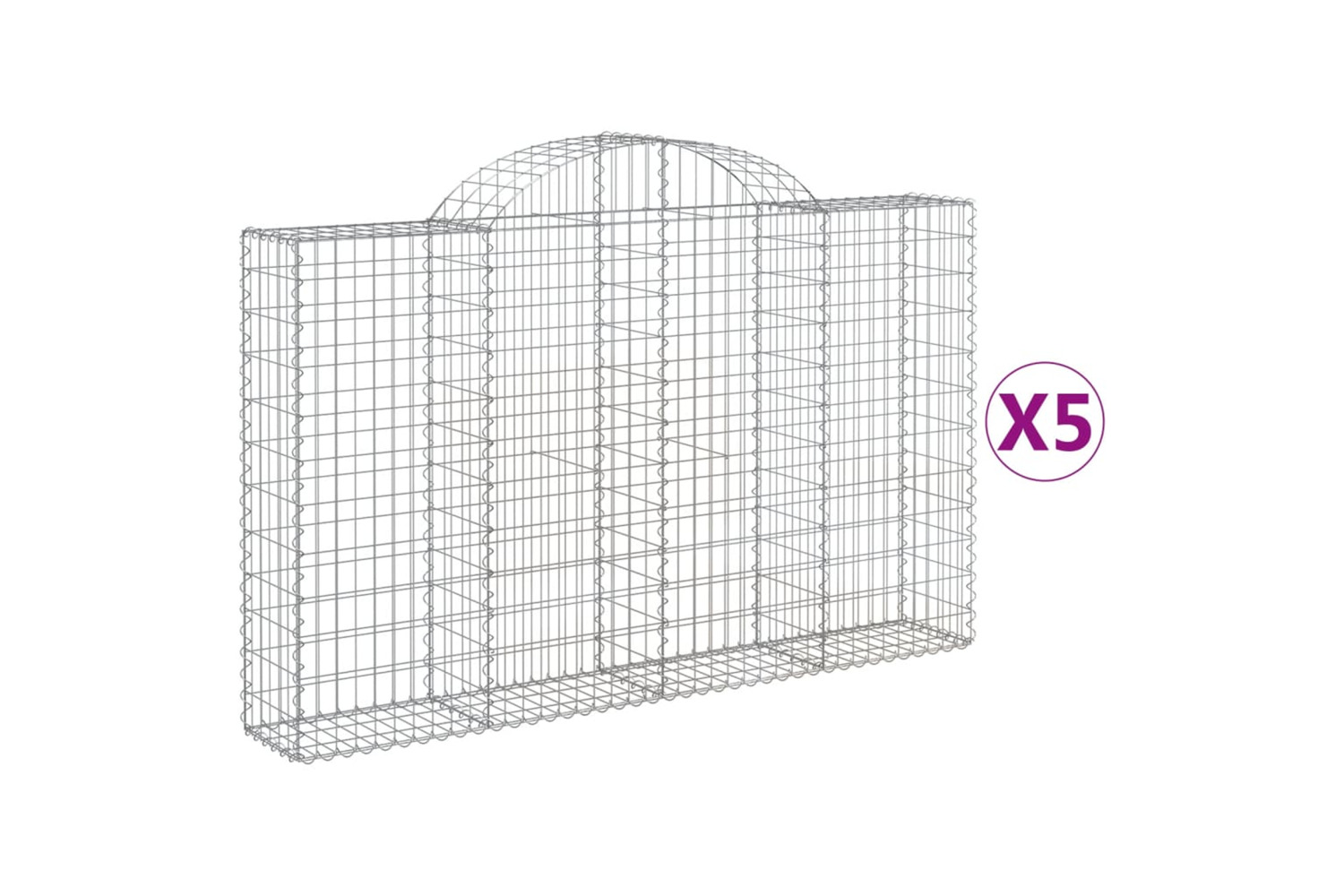 vidaXL 3146134 Arched Gabion Baskets 5 Pcs 200x30x120/140cm Galvanised Iron