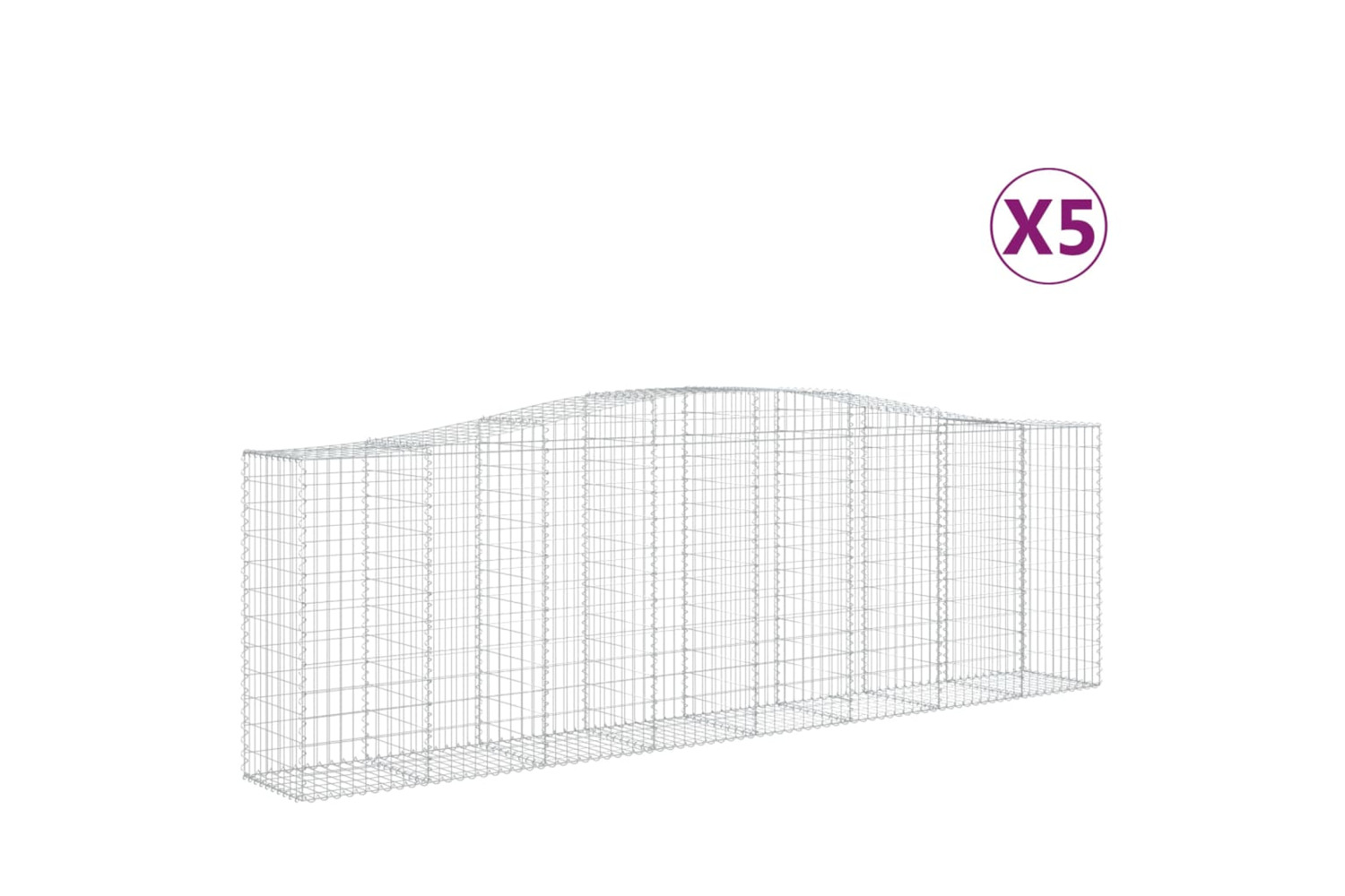 vidaXL 3145972 Arched Gabion Baskets 5 Pcs 400x50x120/140cm Galvanised Iron