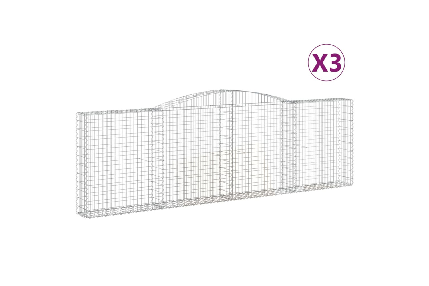 vidaXL 3146880 Arched Gabion Baskets 3 Pcs 400x30x120/140cm Galvanised Iron