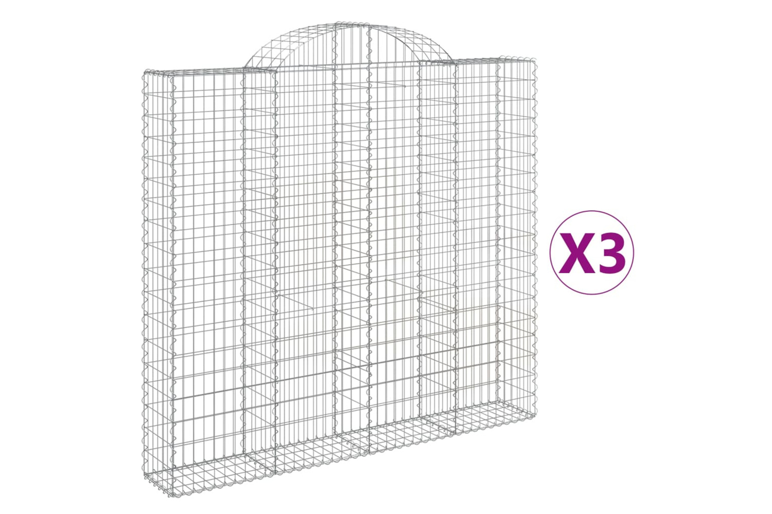vidaXL 3146195 Arched Gabion Baskets 3 Pcs 200x30x180/200cm Galvanised Iron