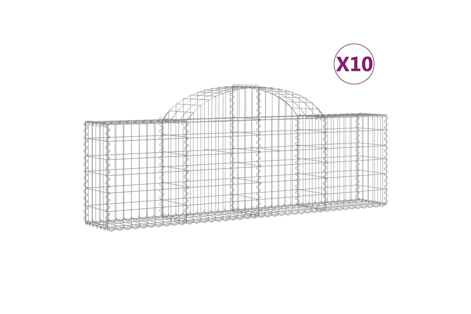 vidaXL 3146076 Arched Gabion Baskets 10 Pcs 200x30x60/80cm Galvanised Iron