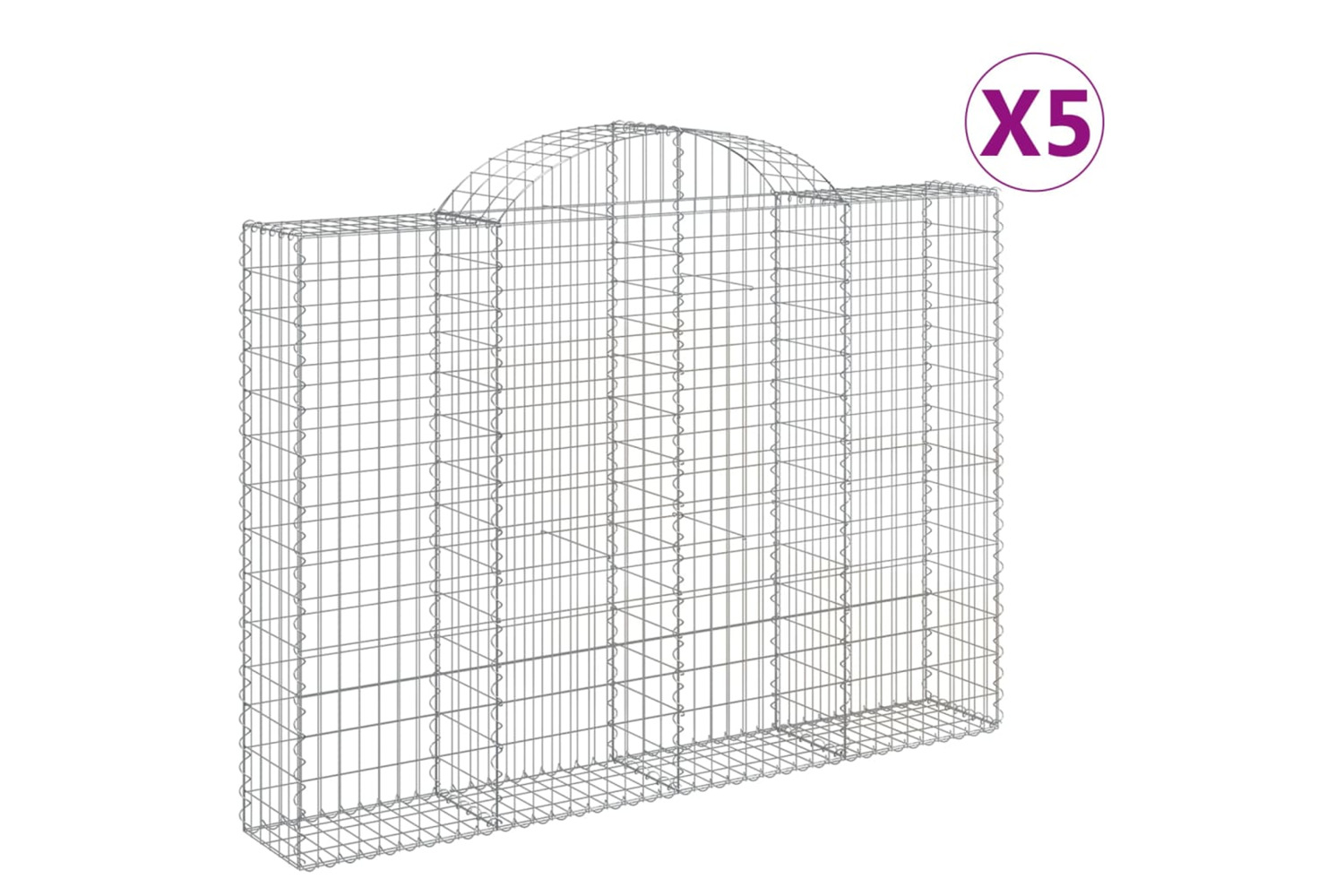 vidaXL 3146155 Arched Gabion Baskets 5 Pcs 200x30x140/160cm Galvanised Iron