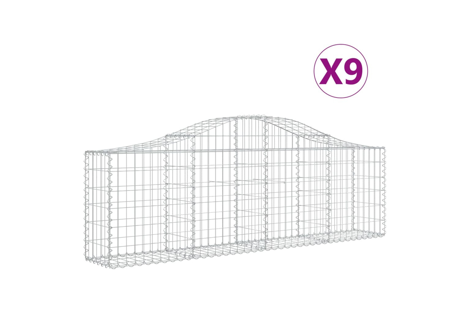 vidaXL 3145395 Arched Gabion Baskets 9 Pcs 200x30x60/80cm Galvanised Iron