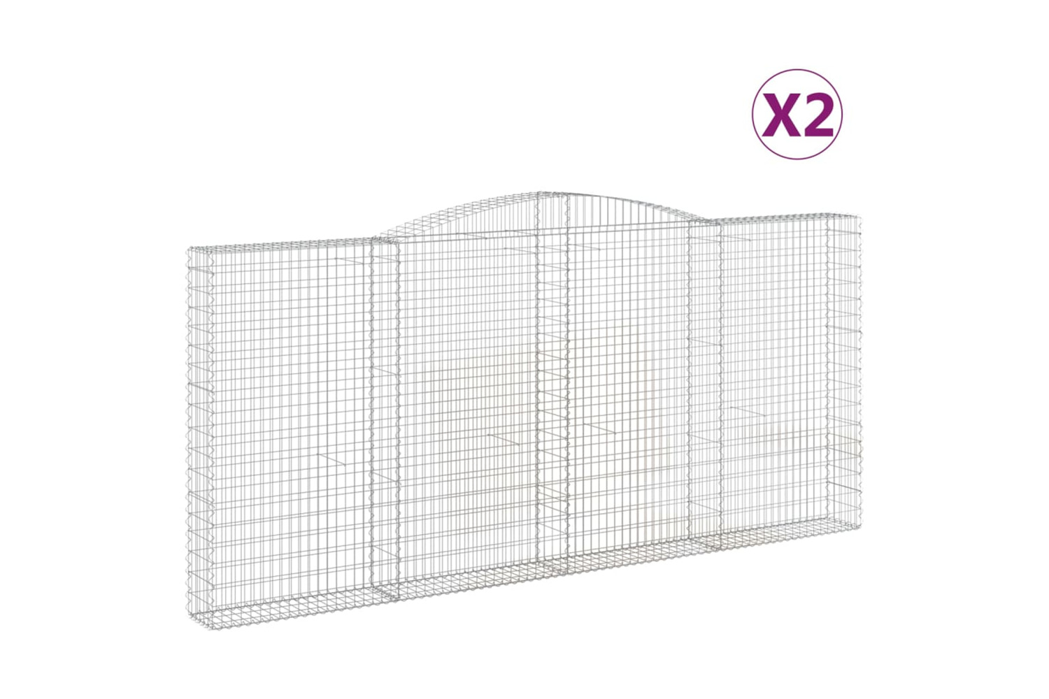vidaXL 3146918 Arched Gabion Baskets 2 Pcs 400x30x180/200cm Galvanised Iron