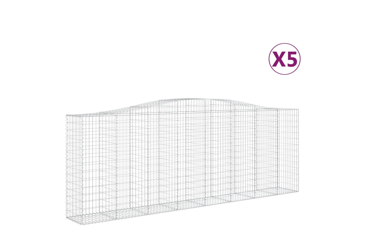 vidaXL 3145985 Arched Gabion Baskets 5 Pcs 400x50x140/160cm Galvanised Iron