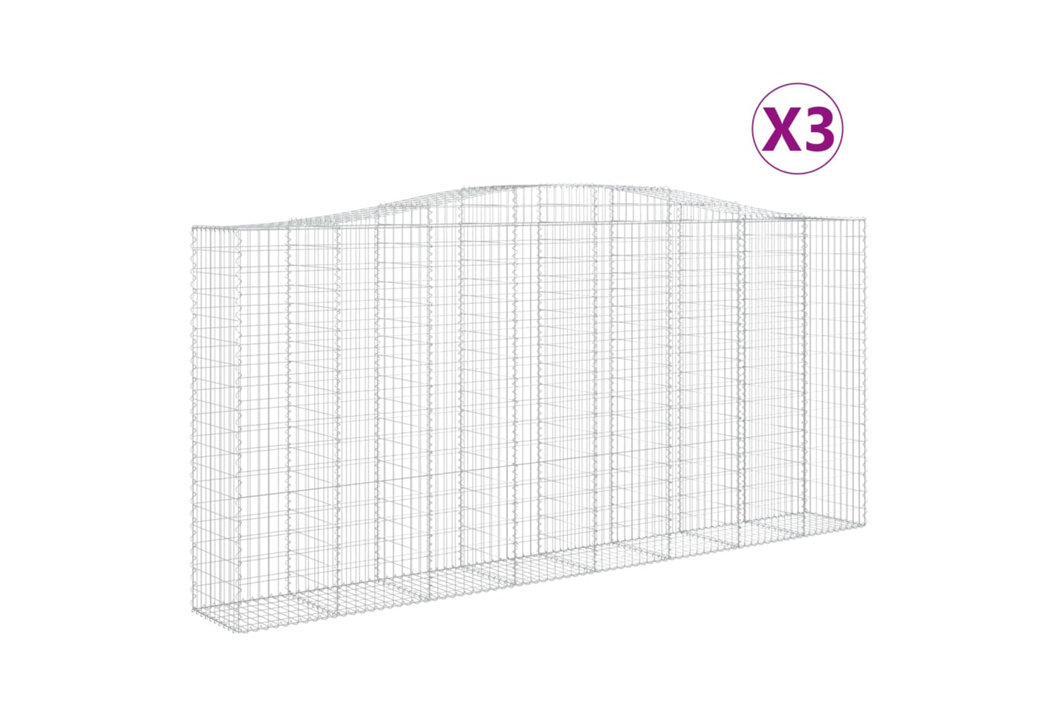 vidaXL 3146009 Arched Gabion Baskets 3 Pcs 400x50x180/200cm Galvanised Iron
