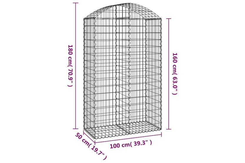 Vidaxl 153438 Arched Gabion Basket 100x50x160/180 Cm Galvanised Iron