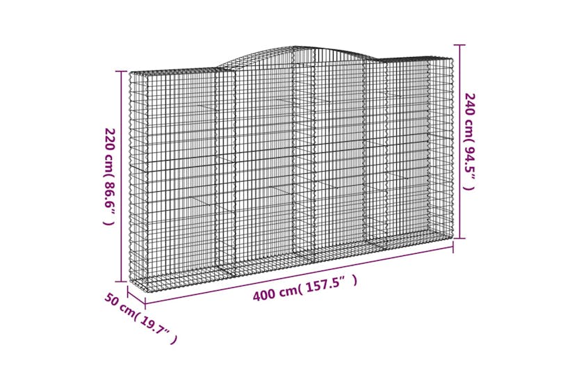 Vidaxl 3147074 Arched Gabion Baskets 2 Pcs 400x50x220/240 Cm Galvanised Iron