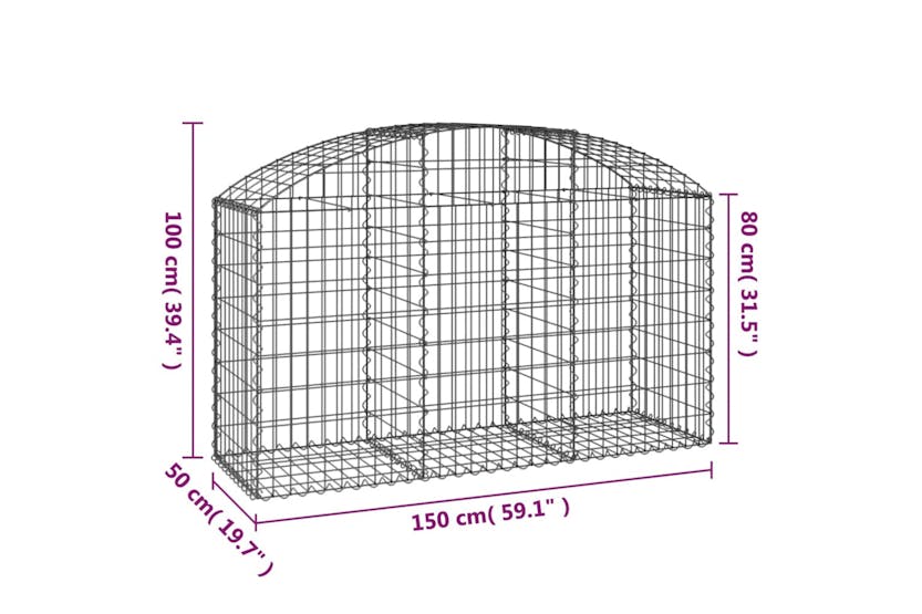 Vidaxl 153454 Arched Gabion Basket 150x50x80/100 Cm Galvanised Iron