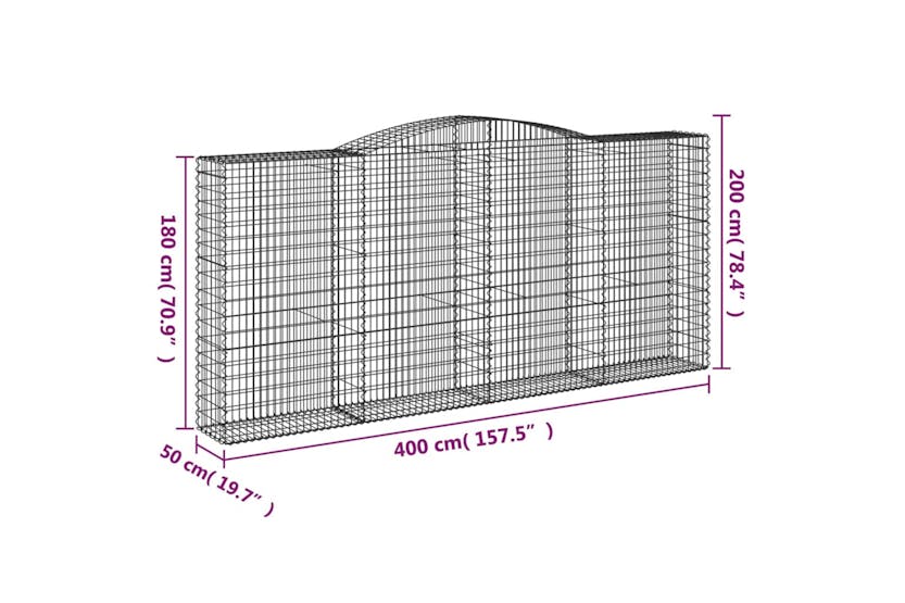 Vidaxl 3147049 Arched Gabion Baskets 3 Pcs 400x50x180/200 Cm Galvanised Iron