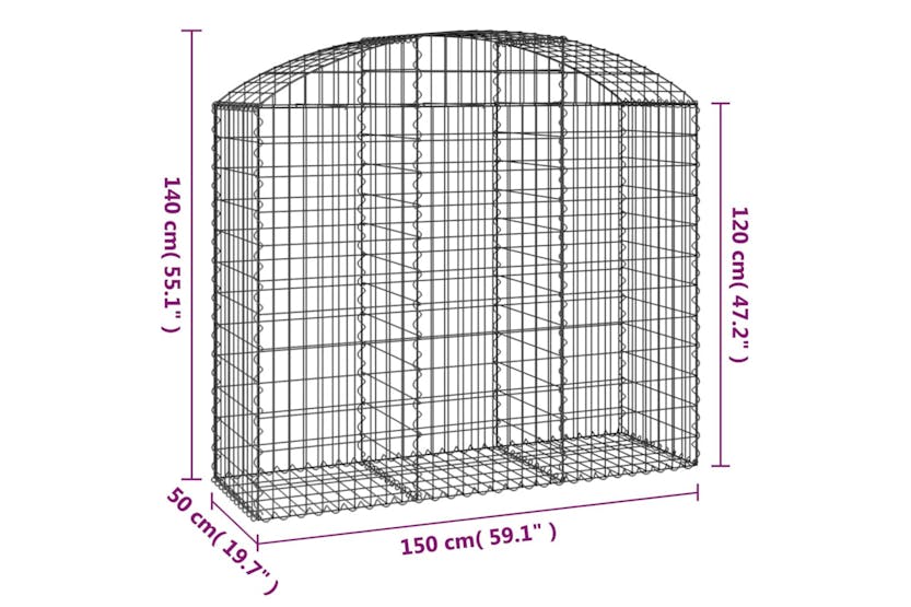 Vidaxl 153456 Arched Gabion Basket 150x50x120/140 Cm Galvanised Iron