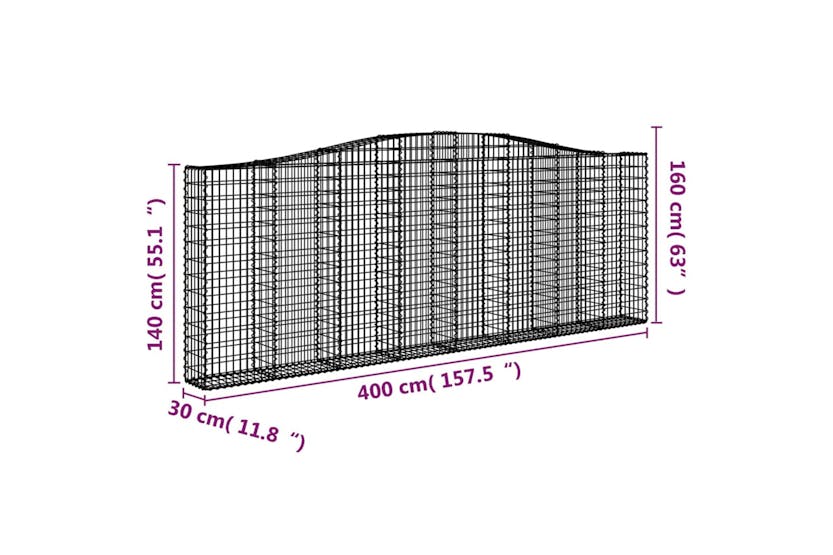 Vidaxl 3145853 Arched Gabion Baskets 3 Pcs 400x30x140/160 Cm Galvanised Iron