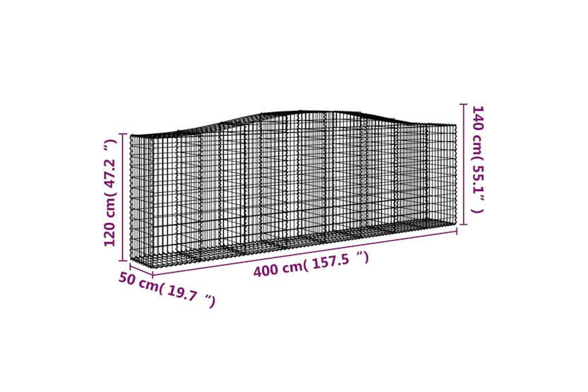 Vidaxl 153416 Arched Gabion Basket 400x50x120/140 Cm Galvanised Iron