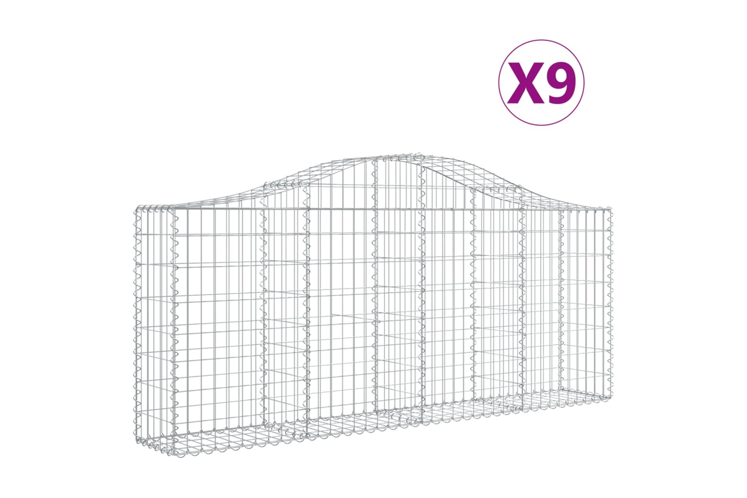 vidaXL 3145416 Arched Gabion Baskets 9 Pcs 200x30x80/100cm Galvanised Iron