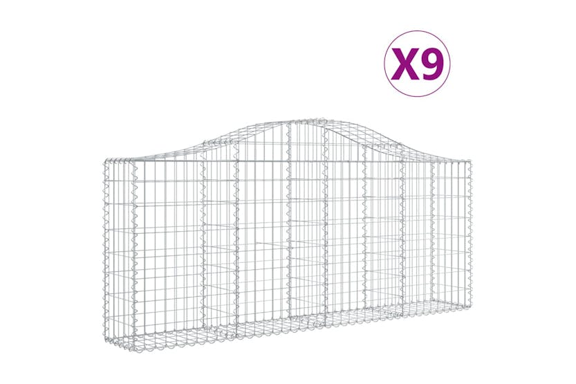 Vidaxl 3145416 Arched Gabion Baskets 9 Pcs 200x30x80/100 Cm Galvanised Iron