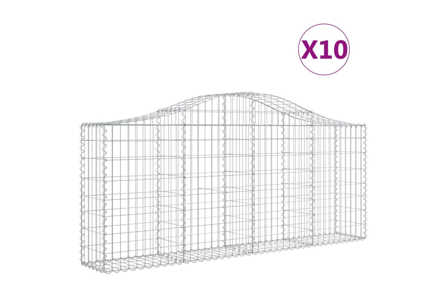 vidaXL 3145417 Arched Gabion Baskets 10 Pcs 200x30x80/100cm Galvanised Iron
