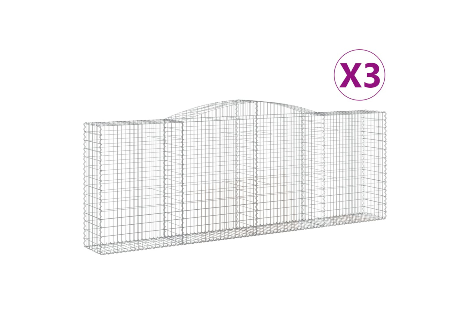 vidaXL 3147023 Arched Gabion Baskets 3 Pcs 400x50x140/160cm Galvanised Iron