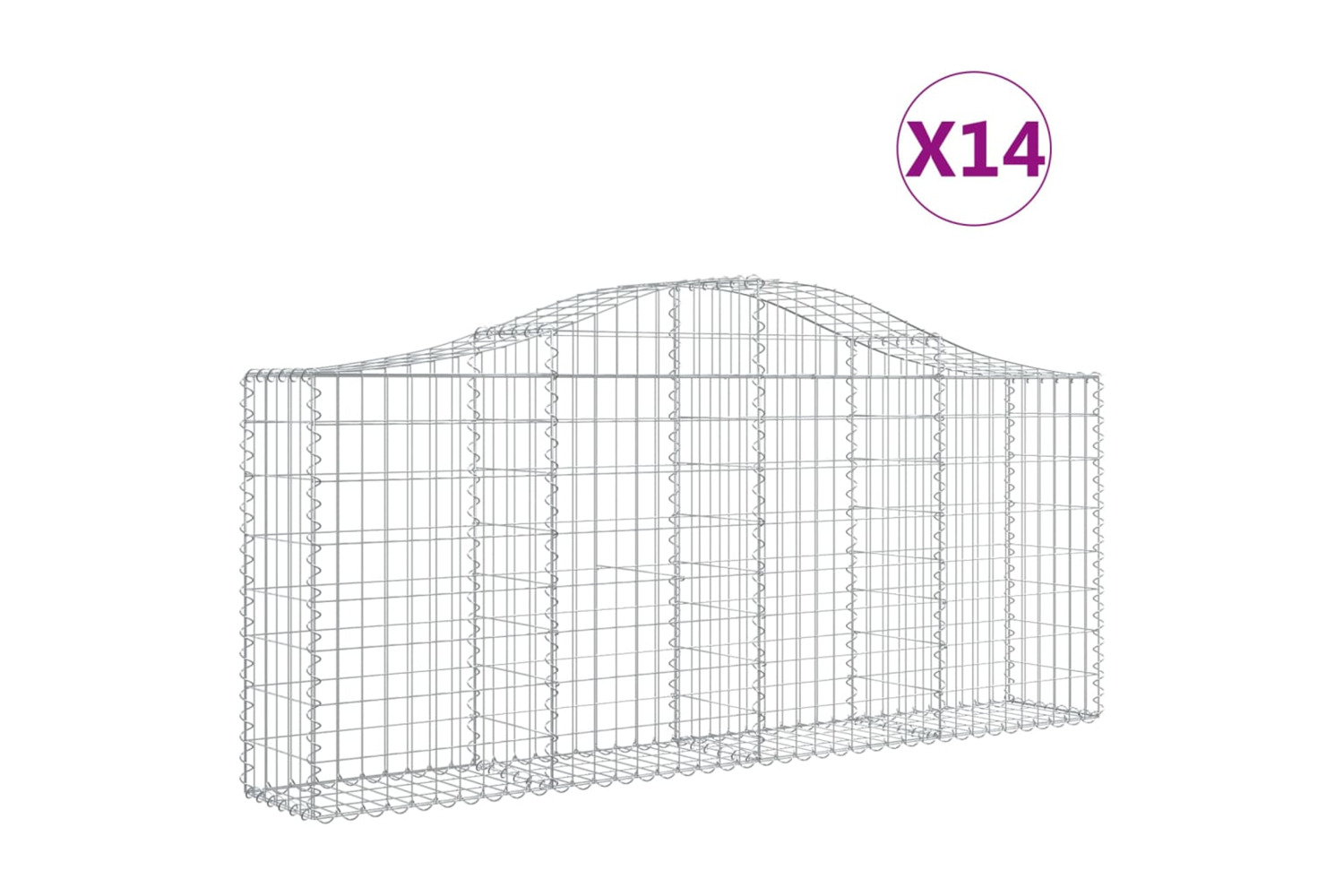vidaXL 3145421 Arched Gabion Baskets 14 Pcs 200x30x80/100cm Galvanised Iron