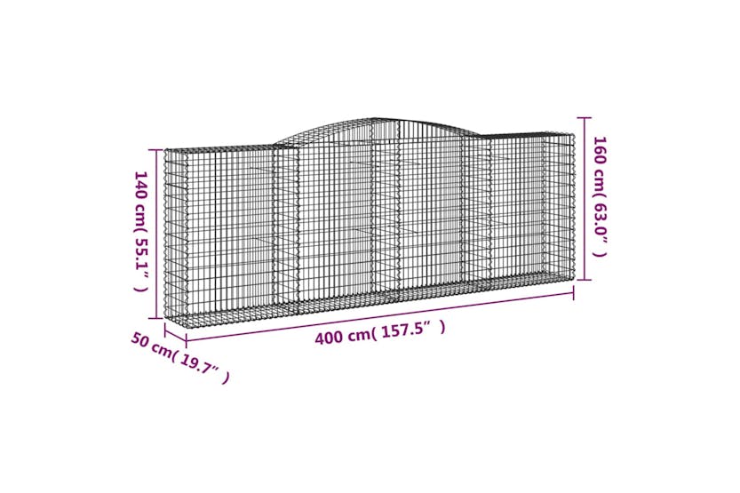 Vidaxl 3147023 Arched Gabion Baskets 3 Pcs 400x50x140/160 Cm Galvanised Iron