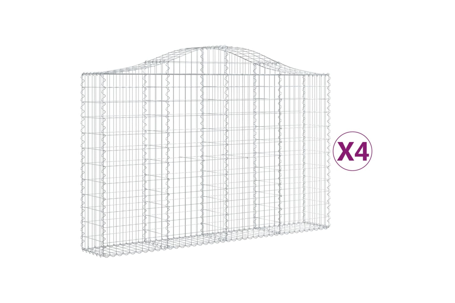 vidaXL 3145453 Arched Gabion Baskets 4 Pcs 200x30x120/140cm Galvanised Iron