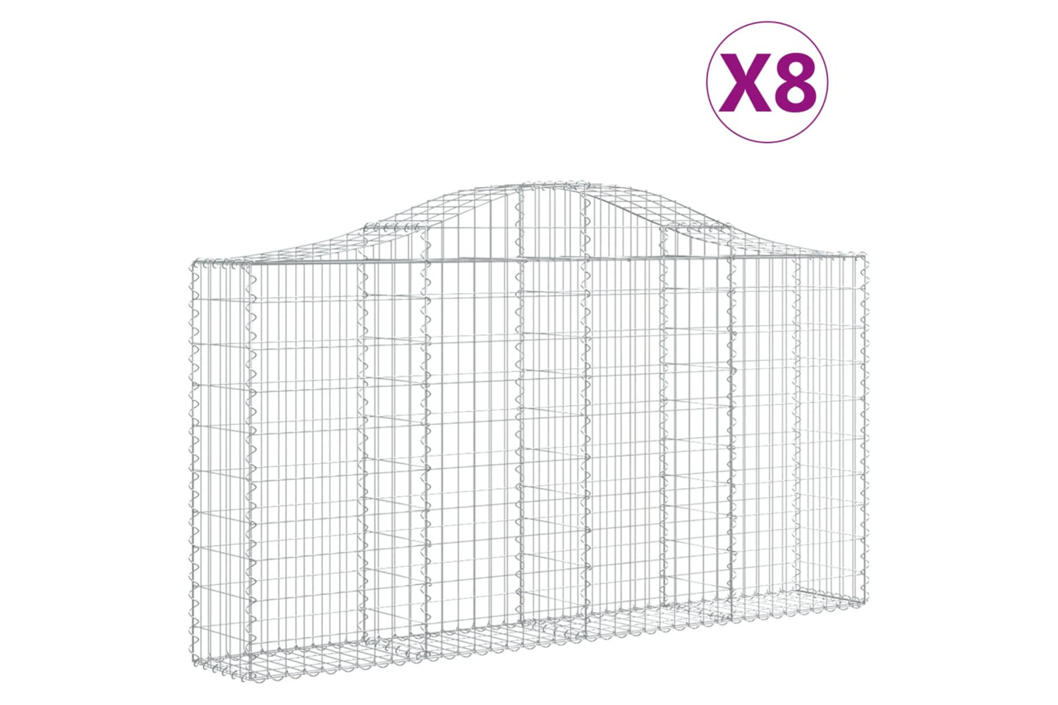 vidaXL 3145436 Arched Gabion Baskets 8 Pcs 200x30x100/120cm Galvanised Iron