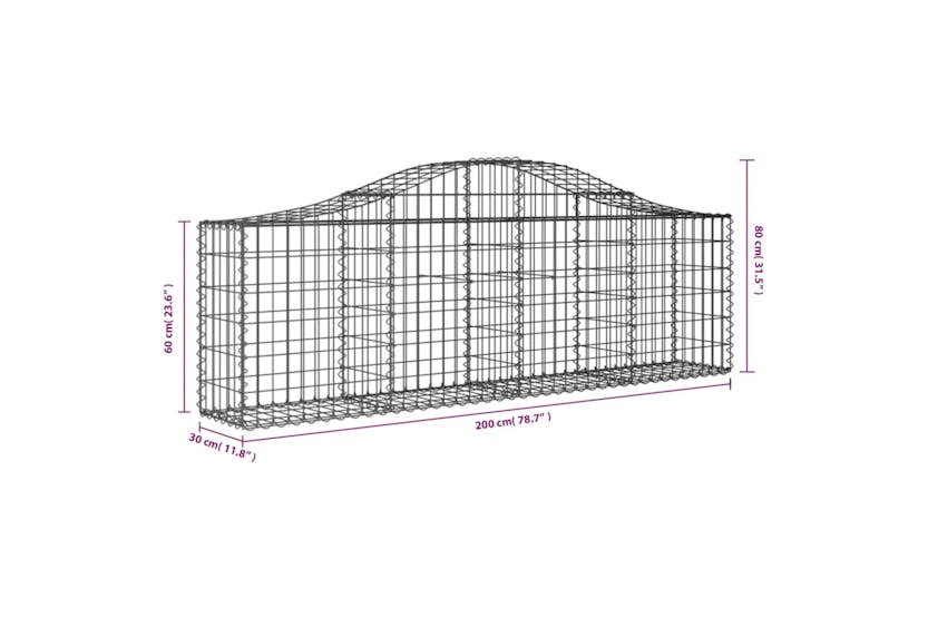 Vidaxl 3145394 Arched Gabion Baskets 8 Pcs 200x30x60/80 Cm Galvanised Iron