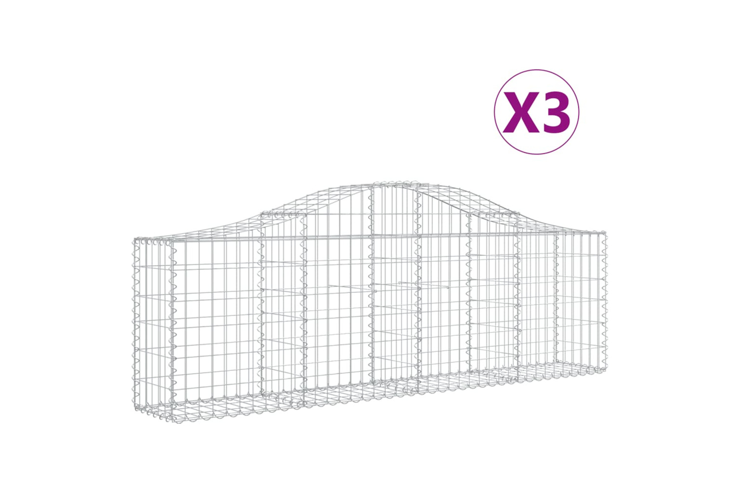 vidaXL 3145389 Arched Gabion Baskets 3 Pcs 200x30x60/80cm Galvanised Iron