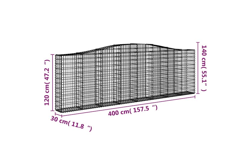 Vidaxl 3145842 Arched Gabion Baskets 5 Pcs 400x30x120/140 Cm Galvanised Iron