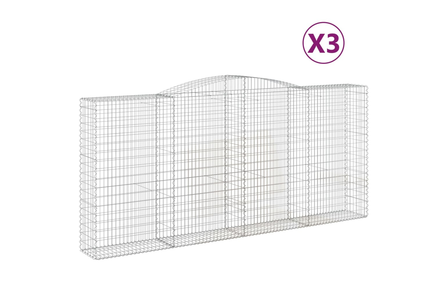 vidaXL 3147049 Arched Gabion Baskets 3 Pcs 400x50x180/200cm Galvanised Iron