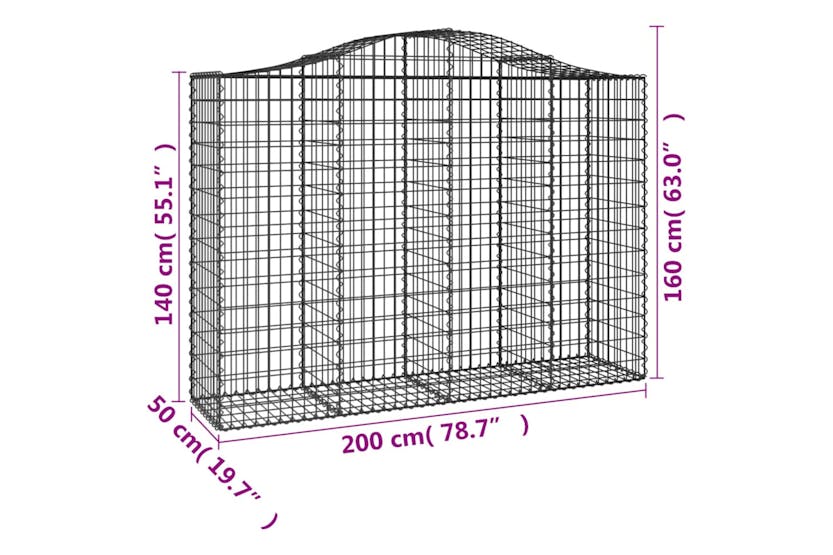 Vidaxl 3145687 Arched Gabion Baskets 7 Pcs 200x50x140/160 Cm Galvanised Iron