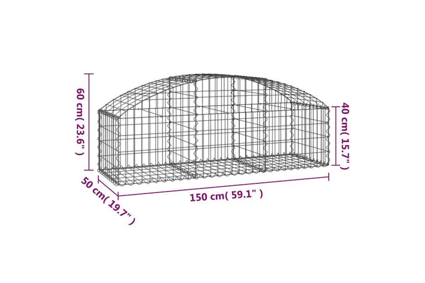 Vidaxl 153452 Arched Gabion Basket 150x50x40/60 Cm Galvanised Iron