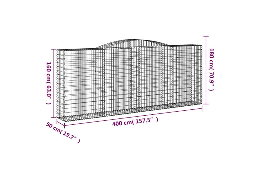 Vidaxl 3147036 Arched Gabion Baskets 3 Pcs 400x50x160/180 Cm Galvanised Iron