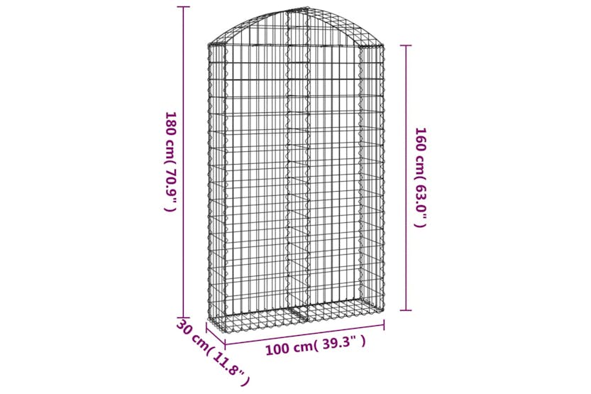 Vidaxl 153428 Arched Gabion Basket 100x30x160/180 Cm Galvanised Iron