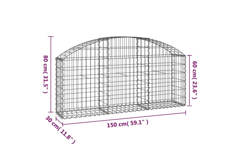 Vidaxl 153443 Arched Gabion Basket 150x30x60/80 Cm Galvanised Iron