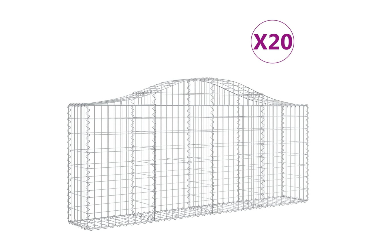 vidaXL 3145424 Arched Gabion Baskets 20 Pcs 200x30x80/100cm Galvanised Iron